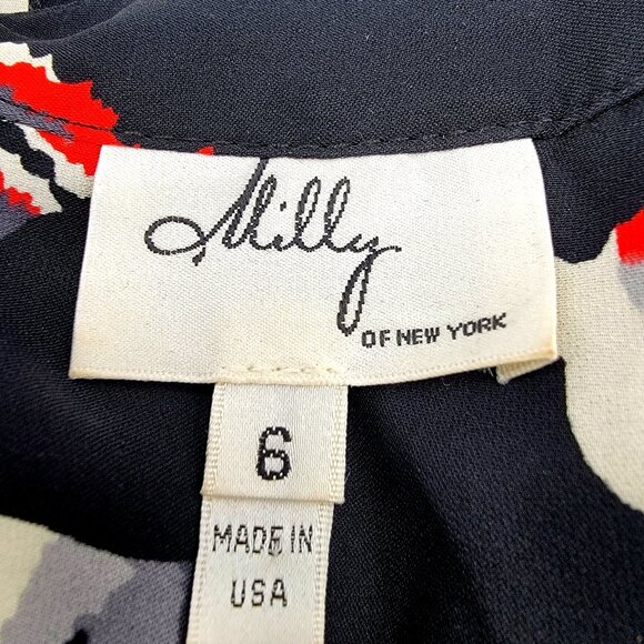 VTG Milly Silk Of New York Black Floral Print Button-Up Tunic Top Size 6 - Picture 6 of 14